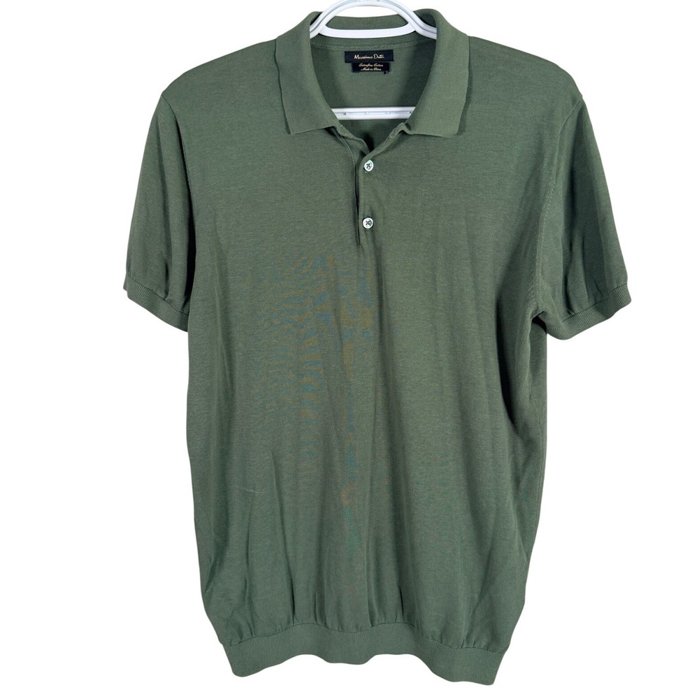 Massimo Dutti Polo Shirt Mens M Green Extrafine Luxury Cotton Knit Short Sleeve